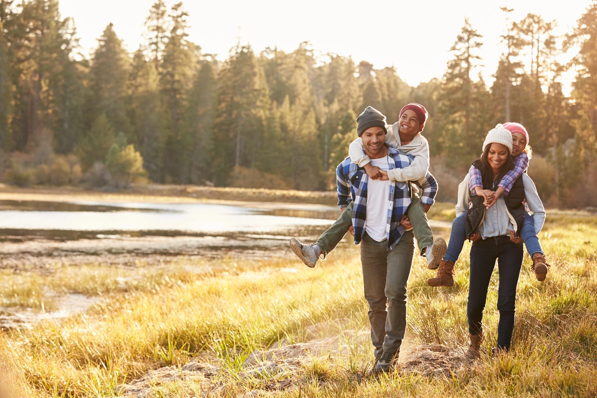 family walking in nature together